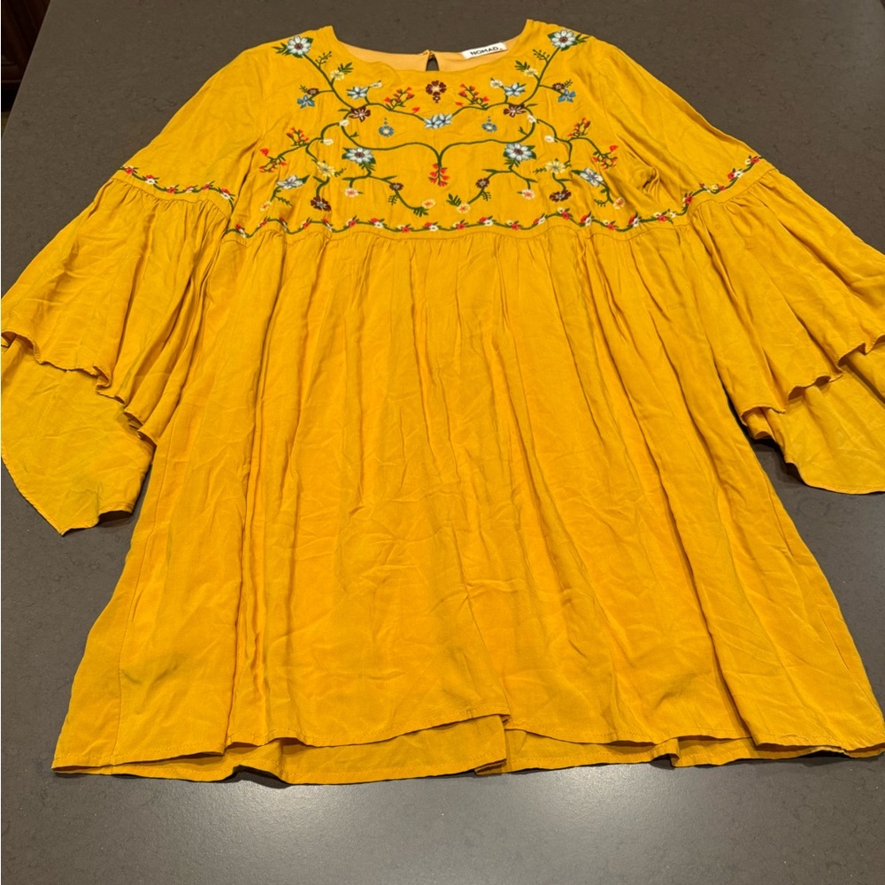 NOMAD Yellow Embroidered Tunic Dress Sz: M